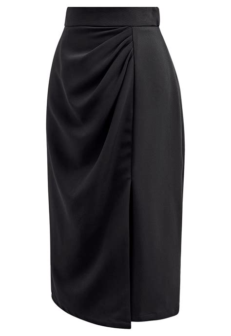 Enchanting Pleats Front Slit Pencil Skirt in Black - Retro, Indie and ...