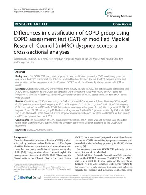 PDF Differences In Classification Of COPD Group Using COPD Assessment