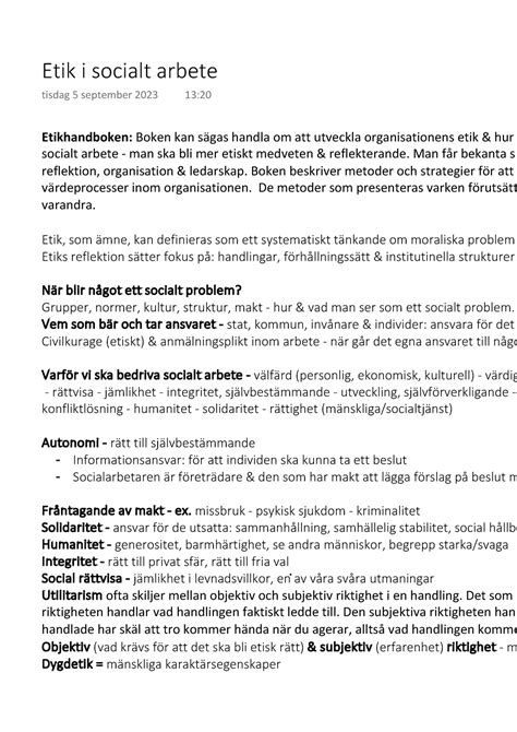 Kurs 1 Etik i socialt arbete Etikhandboken Boken kan sägas handla om