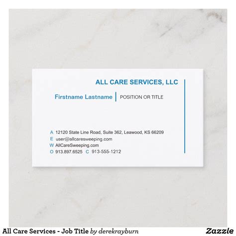 All Care Services Job Title Business Card Business Card Design