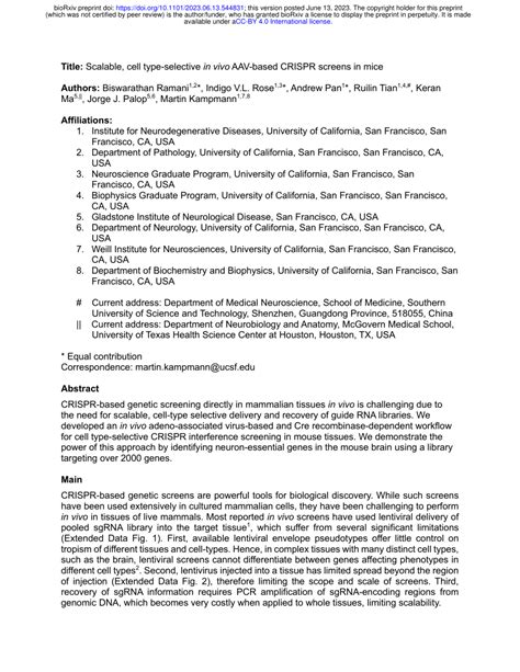 PDF Scalable Cell Type Selective In Vivo AAV Based CRISPR Screens In