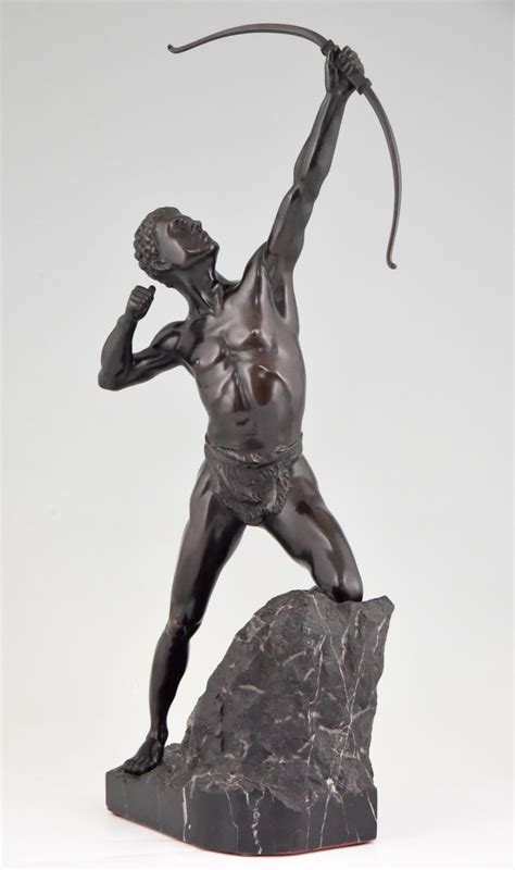 Antique Bonze Sculpture Male Nude Archer Deconamic