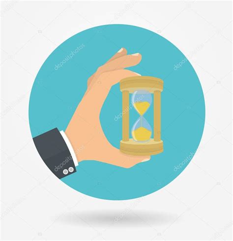 Mano sosteniendo icono de reloj de arena en forma de círculo vector