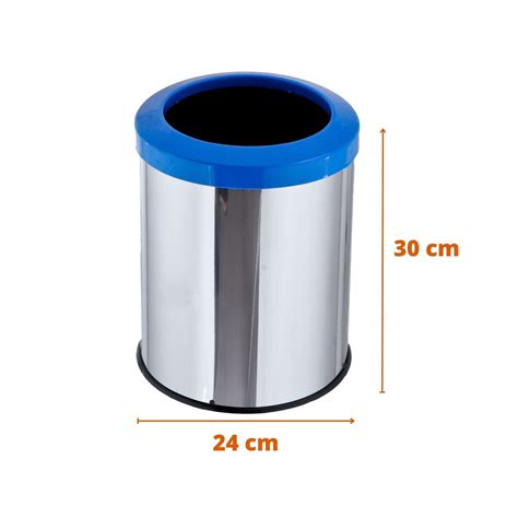 Lixeira Inox Aro Pl Stico Litros Cesto De Lixo Recicl Vel Azul