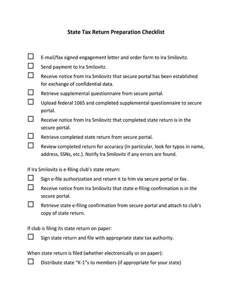 Fillable Online State Tax Return Preparation Checklist - Bivio Fax ...