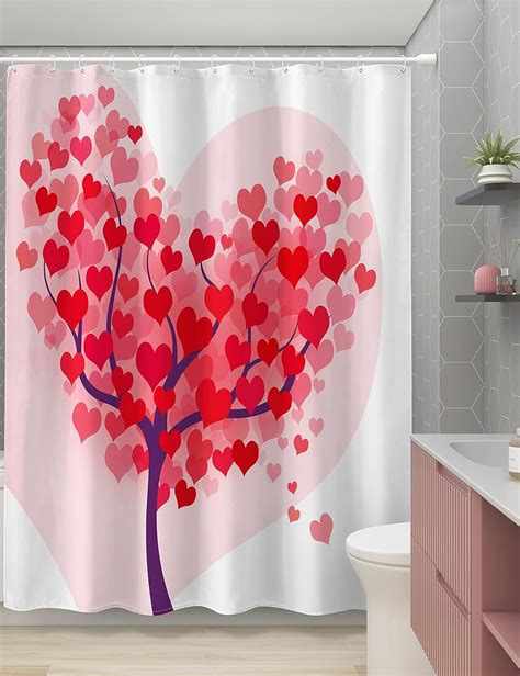 Sumgar Pink Shower Curtains For Bathroom Love Heart Tree 72x72 Inch Extra Long Shower Curtain