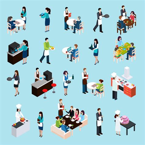 Restaurant Bar People Isometric Icons Set 478795 Vector Art At Vecteezy