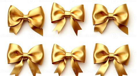 Set of decorative golden bows with horizontal yellow ribbon isolated on ...