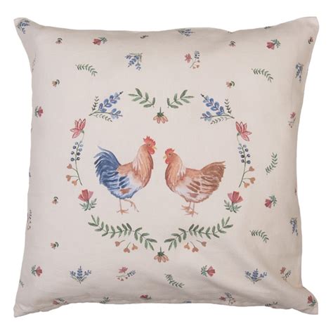 Clayre Eef Cushion Cover X Cm Beige Blue Cotton Square Chicken