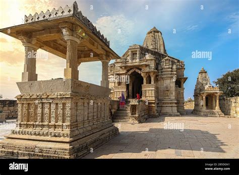 Ancient Hindu temple ruins architecture at Chittorgarh Fort. Chittor ...