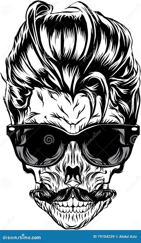 Hipster Skull With Sunglasses Hipster Hair And Mustache Stock Vector