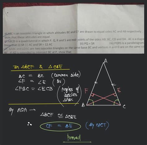 Abc Is An Isosceles Triangle In Which Altitudes Be And Cf Are Drawn T