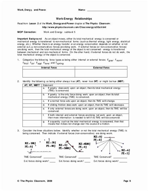 50 Work Power Energy Worksheet