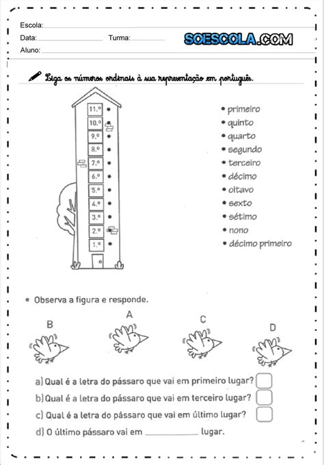 Ligue Os N Meros Ordinais Atividades N Meros Ordinais S Escola