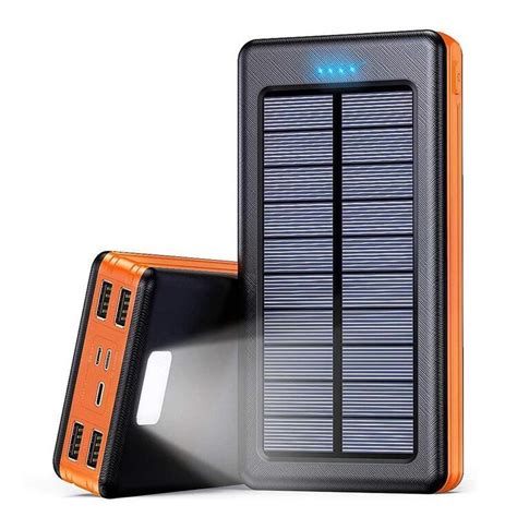 Solcellelader powerbank med solceller 20000 mAh Svart oransje Elkjøp