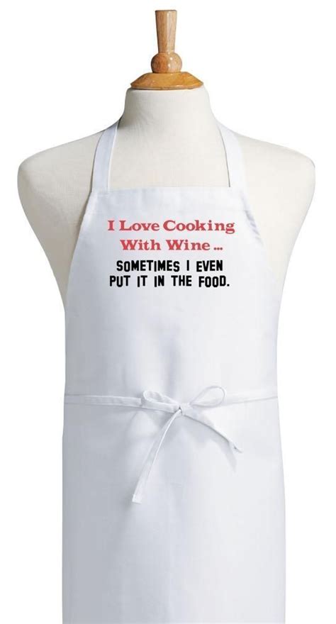 I Love Cooking With Wine Funny Chef Apron Unisex White Cute Sayings