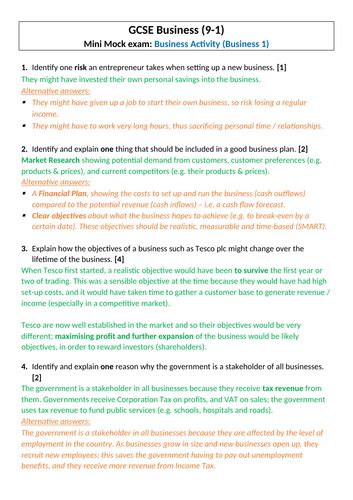 Gcse Business 9 1 Ocr Business Activity Assessment And Revision