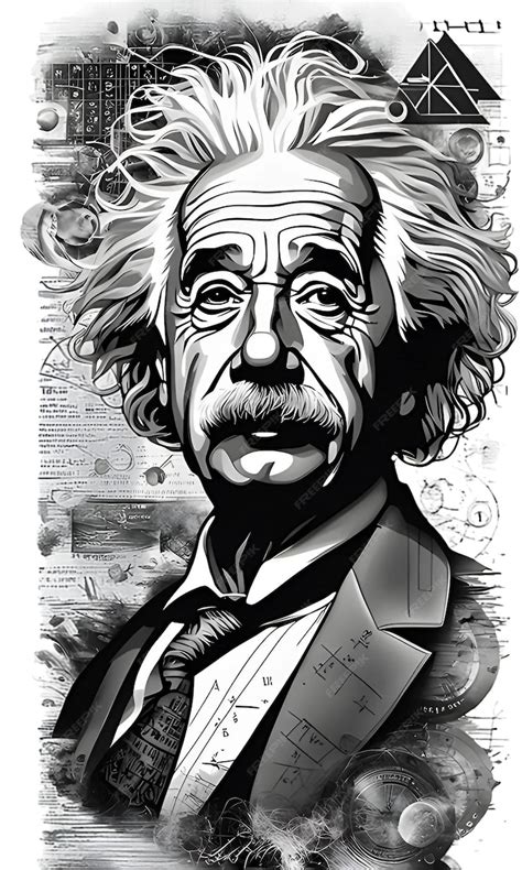 Premium PSD | Albert einstein black and white illustration