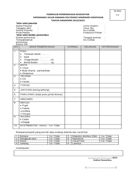 Formulir Pemeriksaan Kesehatan Pdf