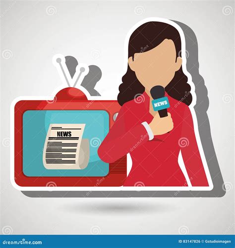 Woman Journalist Or Tv Presenter Character Television Industry Concept