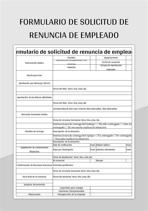 Plantilla De Formato Excel Formulario De Solicitud De Renuncia De