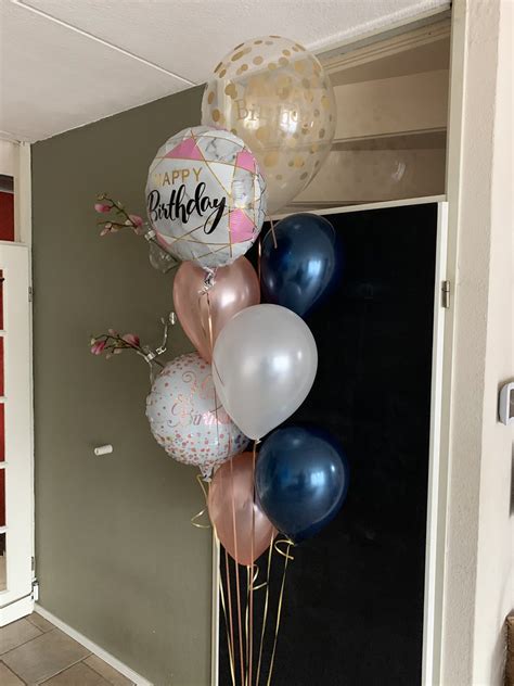 Ballonboeket Rose Goud En Donker Blauw Verjaardag Rotterdams