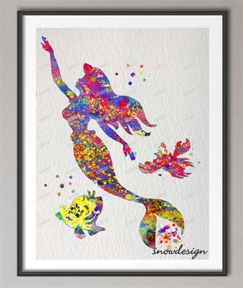 Original watercolor Little mermaid Ariel canvas painting Modern wall ...