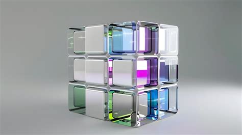 Premium Photo Modular Cuboid With Colored Glass Panels Floating Against Gray Background