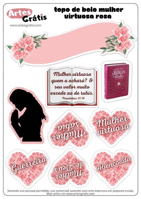 Topo De Bolo Mulher Virtuosa Rosa