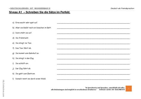 A1 Schreiben Sie Sätze im Perfekt English ESL worksheets pdf doc