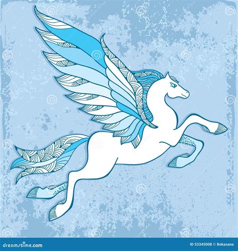 Mythological Pegasus On A Blue Background The Series Of Mythological