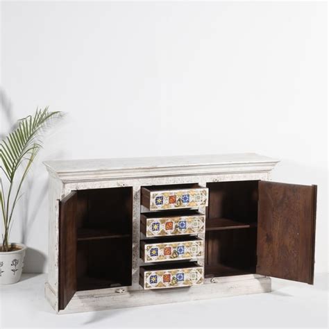 Hand Painted Tile Sideboard With Center Drawers Chisel And Log