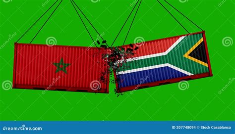 South Africa and Morocco Trade War Concept. Morocco and South Africa Crashed Containers . 3d ...