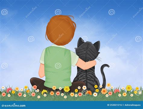 Illustration of Boy with Cat Stock Illustration - Illustration of ...