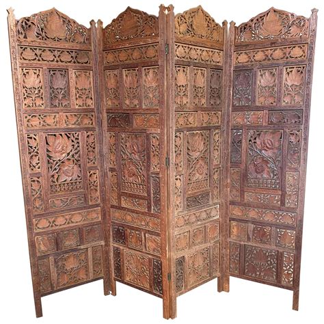 Amazing Hand Carved Hardwood 4 Panel Room Divider Screen Handmade