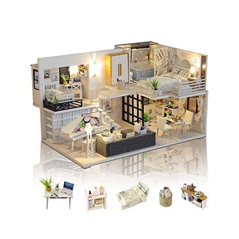 Gudoqi Diy Maison Miniature D Maison Poupee Bois Kit Avec Meubles