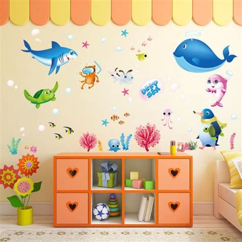 Stickers Poissons Color S Requin Oc An Autocollants Muraux Vinyle