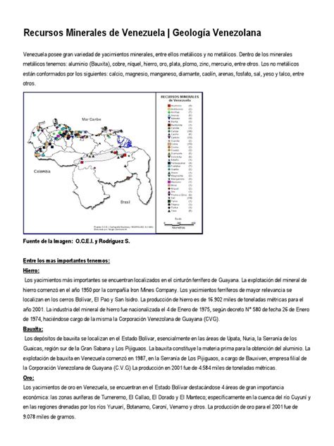 Recursos Minerales De Venezuela Geología Venezolana Pdf Venezuela Minerales