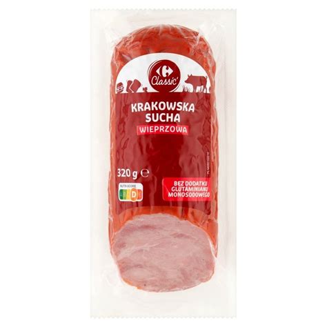 Carrefour Classic Kiełbasa krakowska sucha wieprzowa 320 g Porównanie Cen