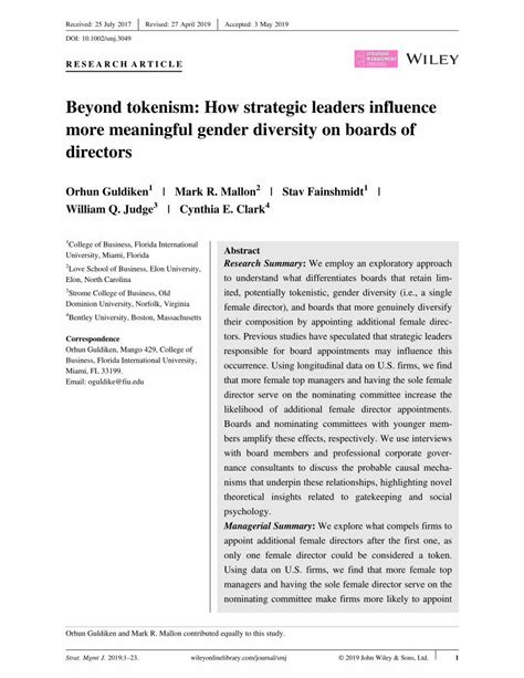 Pdf Beyond Tokenism How Strategic Leaders Influence More Meaningful