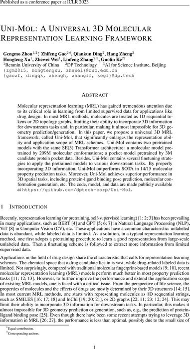 Uni Mol A Universal 3d Molecular Representation Learning Framework Theoretical And