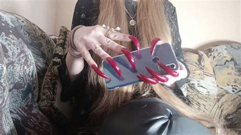 Asmr Nails Vera Long Red Sharp Nails Tapping Scratching Telefon Long