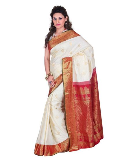 The Chennai Silks White And Beige Silk Saree Buy The Chennai Silks