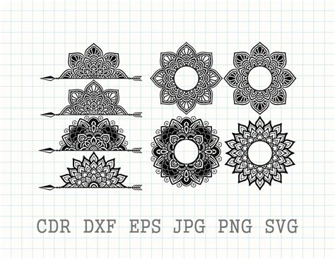 Half Mandala Vector Svg File Instant Download Mandala Zentangle