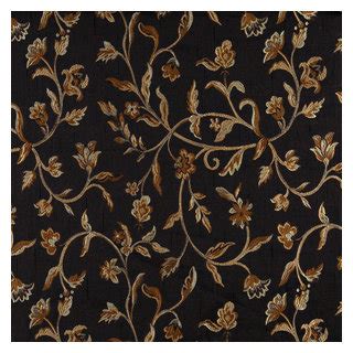 Midnight Gold And Ivory Embroidered Floral Brocade Upholstery Fabric By