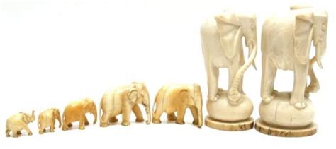 7 Antique Ivory Elephant Figurines