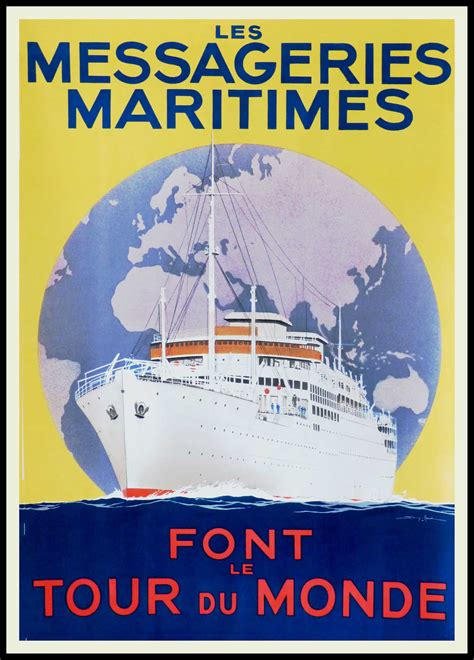 Affiche Ancienne Originale De Voyage Les Messageries Maritimes Font Le