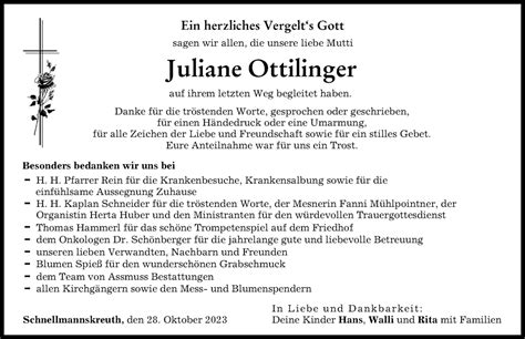 Traueranzeigen Von Juliane Ottilinger Allg Uer Zeitung