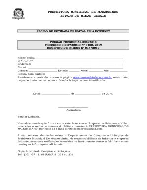 Preenchível Disponível preencher o recibo de entrega do Edital e