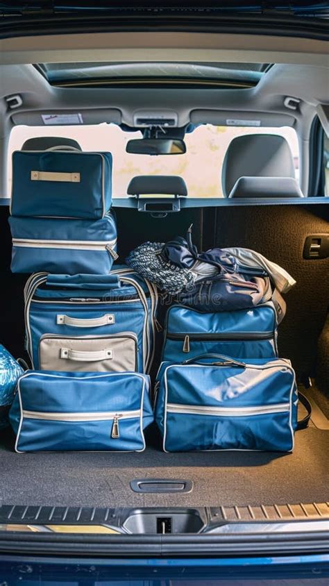 A Car Trunk Filled With Luggage And Suitcases In Blue Ai Stock Image